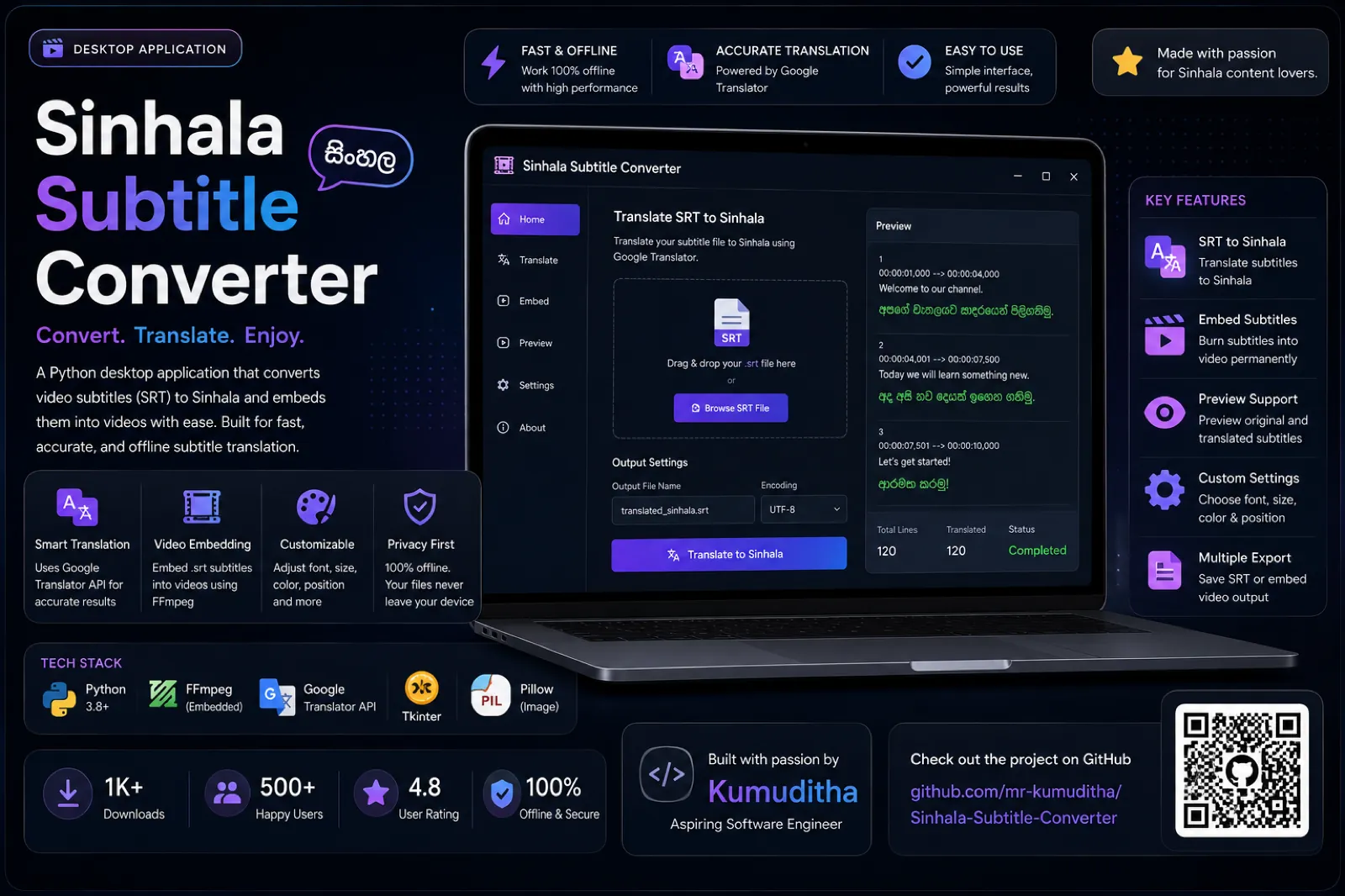 Sinhala Subtitle Converter — AI-powered SRT translation that keeps every timestamp intact
